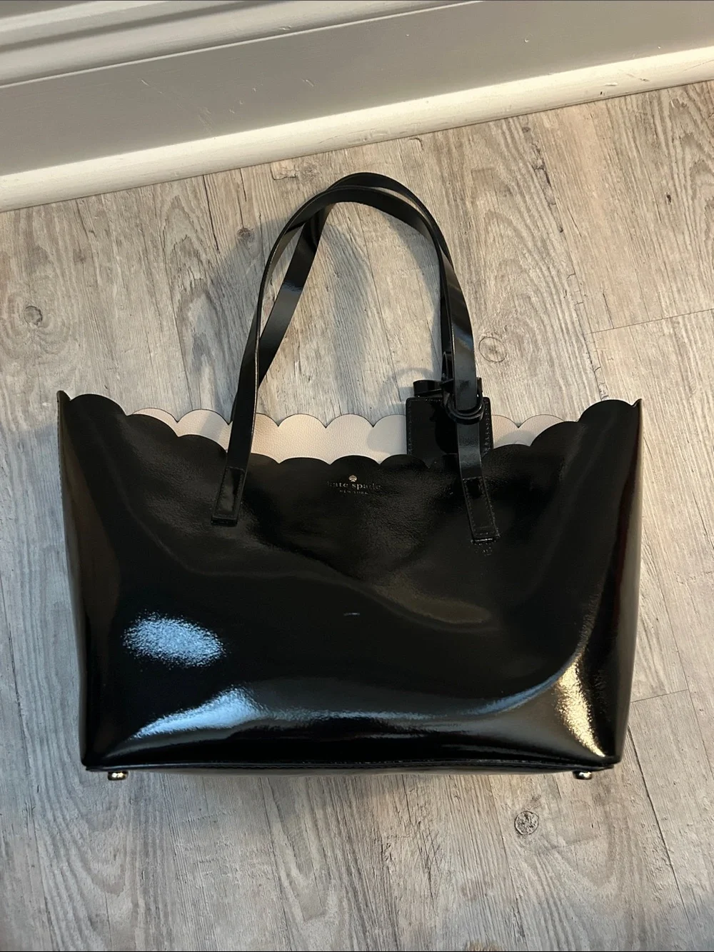 kate spade Black Patent Scalloped Tote